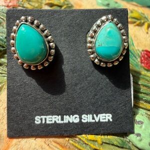 SOLD 📦Sterling Silver Mojave Turquoise Teardrop Stud Earrings - Blue Green